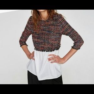 Zara Basic Collection Woven Tweed Peplum Top Sz XS